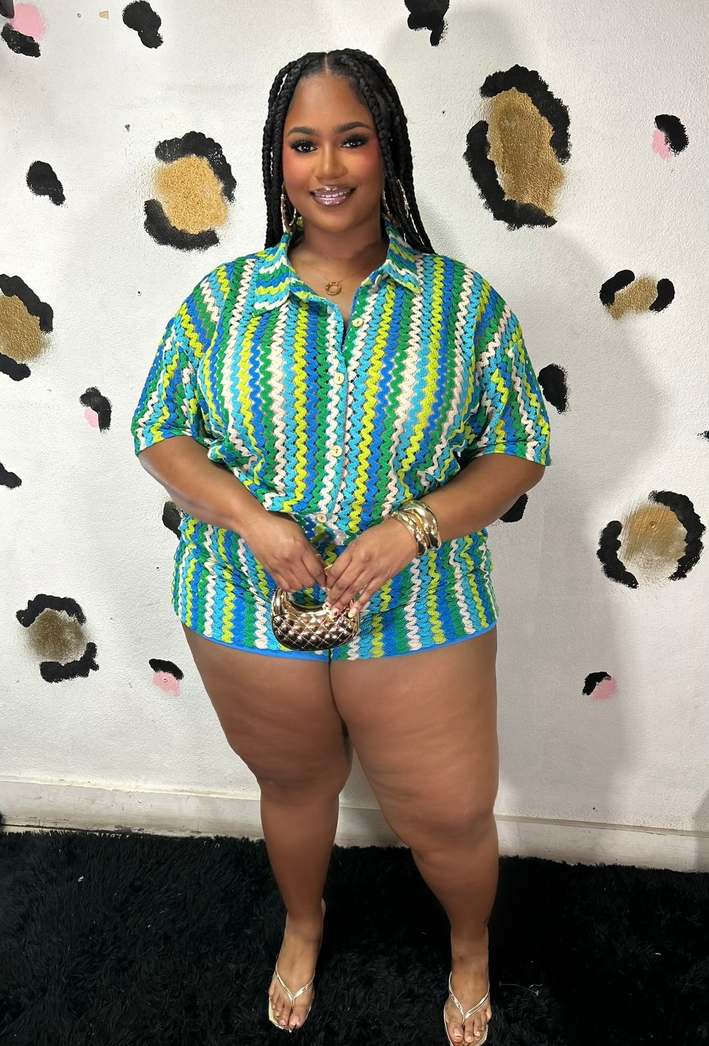 Green Light Crochet Short Set Plus