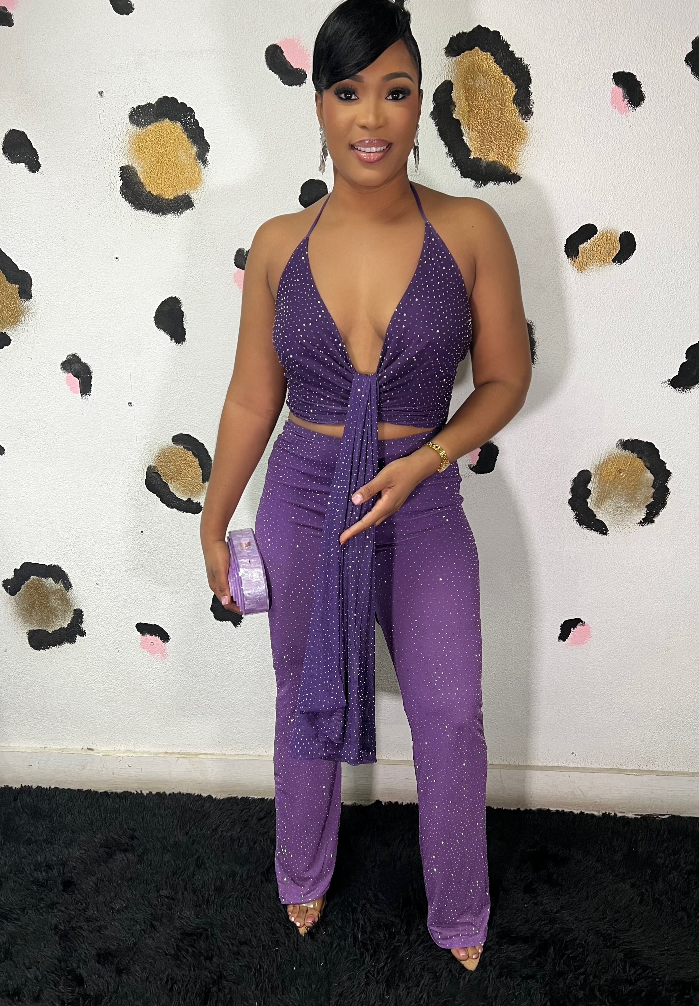Night Code Rhinestone Pant Set Main image