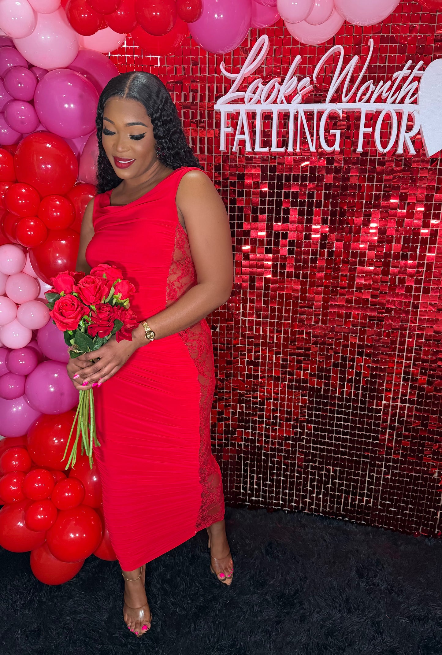 Ruched Lace Maxi Dress