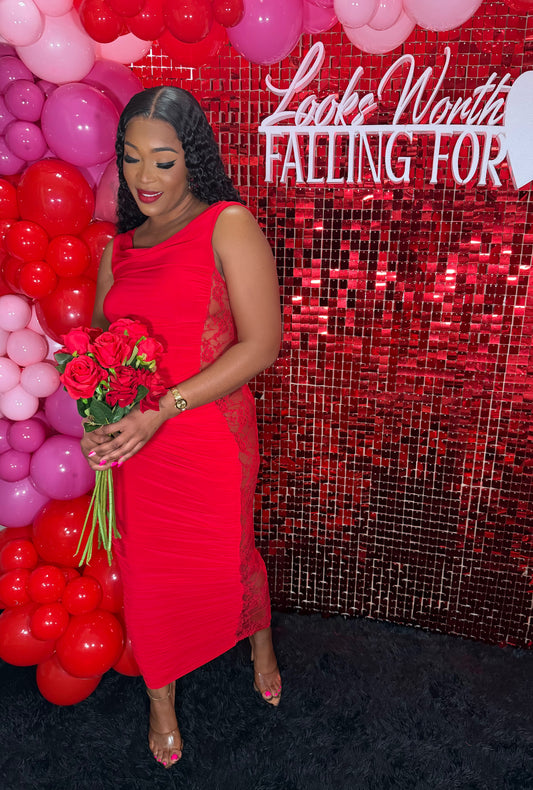 Ruched Lace Maxi Dress